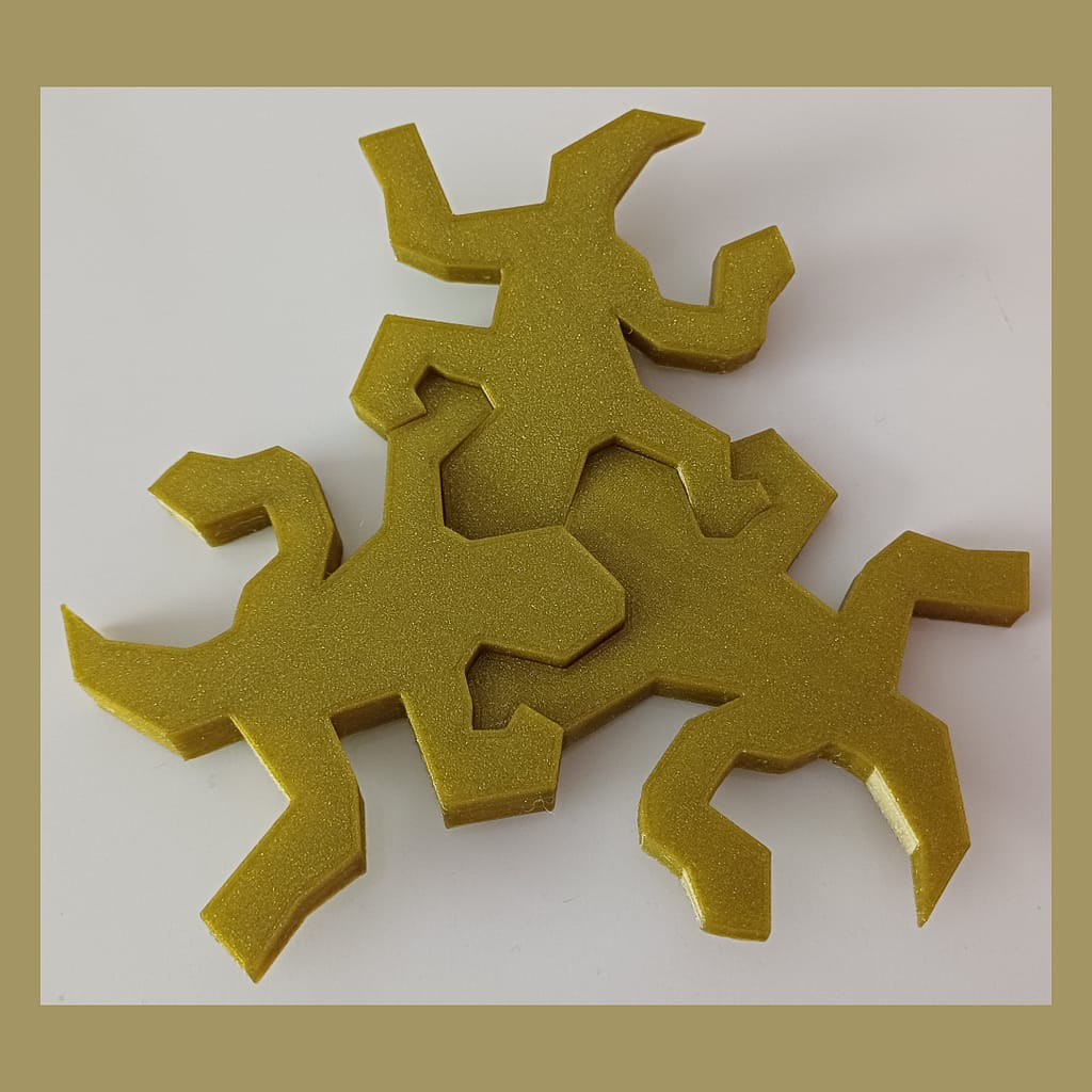 Connected Escher inspired lizards snapped together used for decoration.