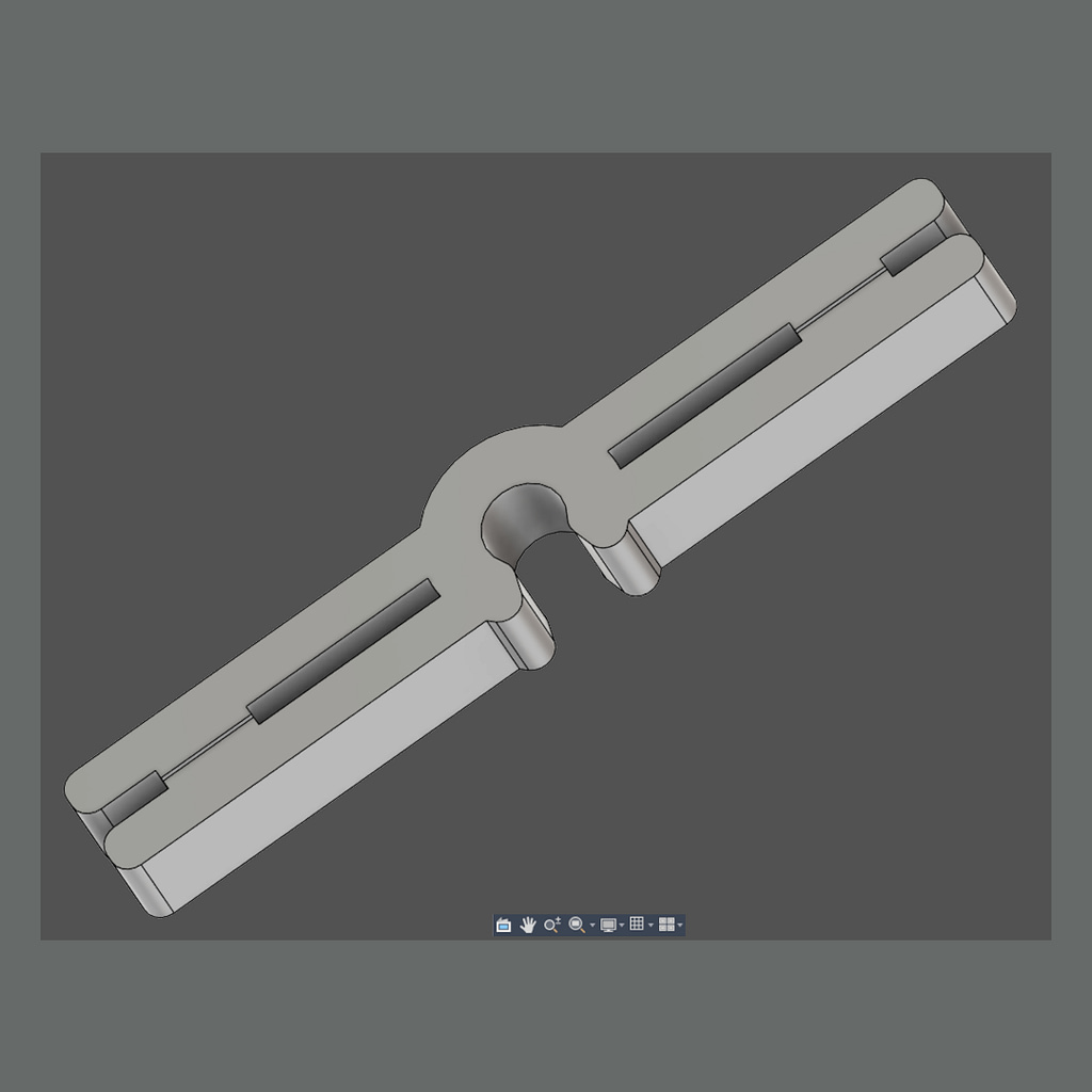 Model of an inner connector of a flexible mesh panel inlay used for enhanced privacy.
